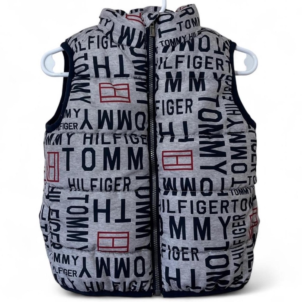18M Tommy Hilfiger Unisex Full Zip Up Navy Blue Gray Sporty Logo Puffer Vest